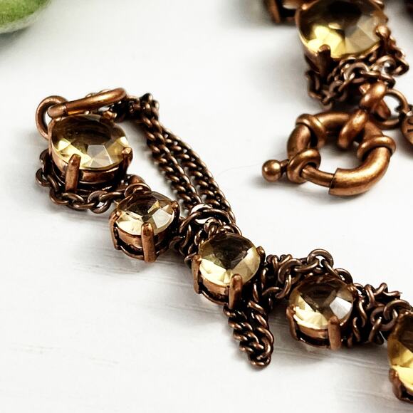 J. Crew Stone & Layered Rose Gold Chain Statement Bracelet - Picture 6 of 7